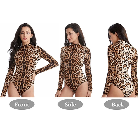 Sytung Leopard Turtleneck Long Sleeve Bodysuit Size Medium - Picture 3 of 7